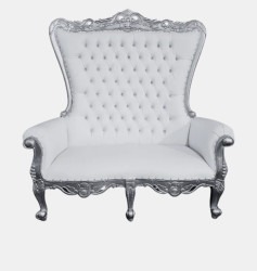 Throne chair rentals in Los Angeles, CA white chair with silver trim for weddings, quinceañeras, and luxury events